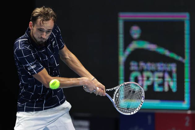 ST PETERSBURG, RUSSIA - OCTOBER 14: Daniil Medvedev during the ATP, Tennis Herren St. Petersburg Open on October 14, 2020 at Sibur Arena in Saint Petersburg, Russia. (Photo by Anatoliy Medved Icon Sportswire) TENNIS: OCT 14 St Petersburg Open Icon201014107
