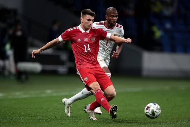 14.10.2020. Russia, Moscow. Nations League soccer match between Russia and Hungary. In picture: Andrei Mostovoy DmitryxGolubovich
