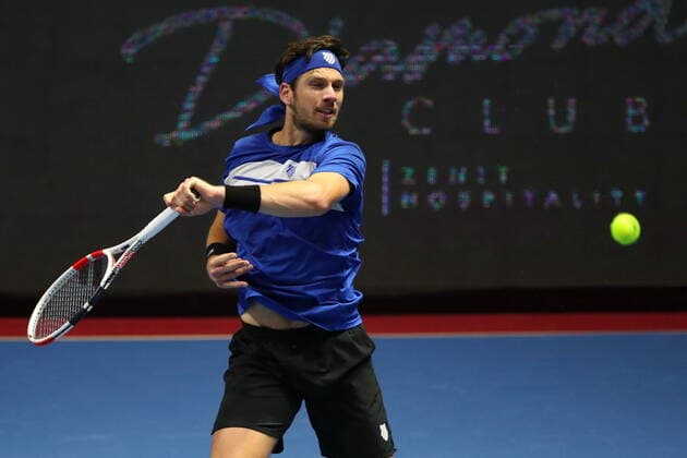 Russian Federation. Saint-Petersburg. SIBUR Arena. International tennis tournament ATP, Tennis Herren St. Petersburg Open By 2020. ATP500. Tennis. Match on October 16, 2020. Match Andrey Rublev - Cameron Norrie. Tennis Player Cameron Norrie. MaksimxKonstantinov