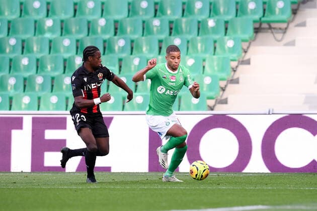23 JORDAN LOTOMBA (NICE) - 22 KEVIN MONNET PAQUET (ASSE) FOOTBALL : Saint Etienne vs Nice - Ligue 1 Uber Eats - 18 10 2020 FEP Panoramic 