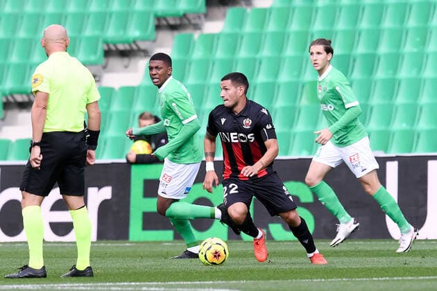 22 RONY LOPES (NICE) - 28 ZAYDOU YOUSSOUF (ASSE) FOOTBALL : Saint Etienne vs Nice - Ligue 1 Uber Eats - 18 10 2020 FEP Panoramic 