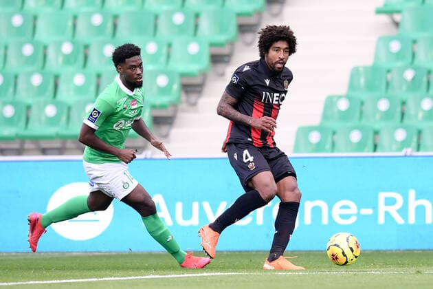 04 DANTE (NICE) - 14 JEAN PHILIPPE KRASSO (ASSE) FOOTBALL : Saint Etienne vs Nice - Ligue 1 Uber Eats - 18 10 2020 FEP Panoramic 