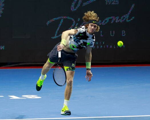 Russian Federation. Saint-Petersburg. SIBUR Arena. International tennis tournament ATP, Tennis Herren St. Petersburg Open By 2020. The final. ATP500. Tennis. Match on October 18, 2020. Match Andrey Rublev - Borna Chorich. Tennis Player Andrey Rublev. MaksimxKonstantinov