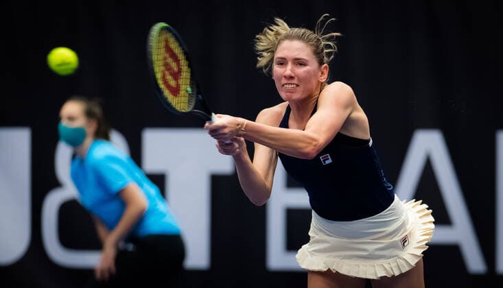 October 19, 2020, Ostrava, CZECH REPUBLIC: Ekaterina Alexandrova of Russia in action during the first round at the 2020 J&T Banka Ostrava Open WTA, Tennis Damen Premier tennis tournament against Anett Kontaveit of Estonia Ostrava CZECH REPUBLIC - ZUMAa181 20201019_zaa_a181_054 Copyright: xRobxPrangex