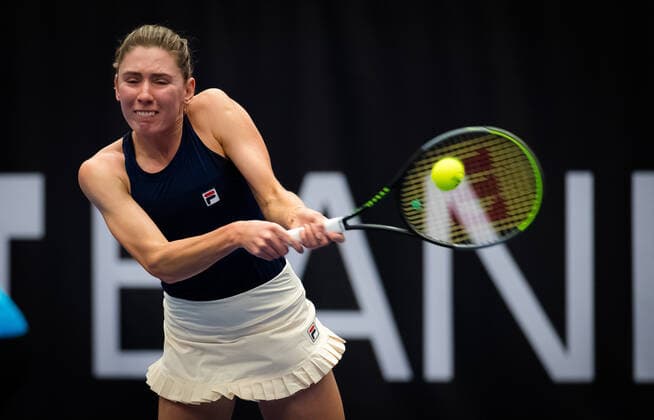 October 19, 2020, Ostrava, CZECH REPUBLIC: Ekaterina Alexandrova of Russia in action during the first round at the 2020 J&T Banka Ostrava Open WTA, Tennis Damen Premier tennis tournament against Anett Kontaveit of Estonia Ostrava CZECH REPUBLIC - ZUMAa181 20201019_zaa_a181_056 Copyright: xRobxPrangex