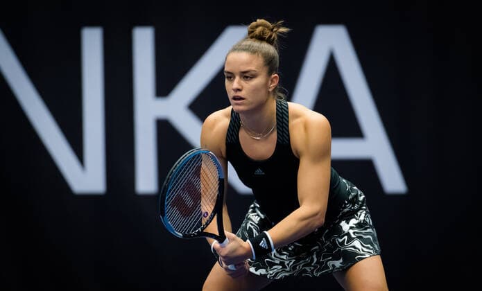 October 19, 2020, Ostrava, CZECH REPUBLIC: Maria Sakkari of Greece in action during the first round of the 2020 J&T Banka Ostrava Open WTA, Tennis Damen Premier tennis tournament against Kristyna Pliskova of the Czech Republic Ostrava CZECH REPUBLIC - ZUMAa181 20201019_zaa_a181_123 Copyright: xRobxPrangex