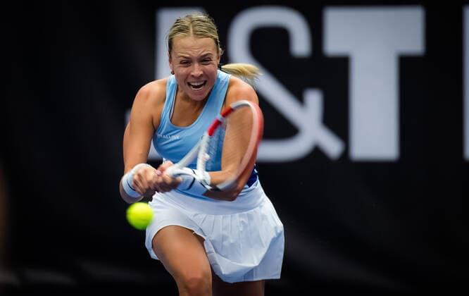 October 19, 2020, Ostrava, Czech Republic: ANETT KONTAVEIT of Estonia in action during the first round at the 2020 J&T Banka Ostrava Open WTA, Tennis Damen Premier tennis tournament against E. Alexandrova of Russia Ostrava Czech Republic - ZUMAa181 20201019_zaa_a181_059 Copyright: xRobxPrangex