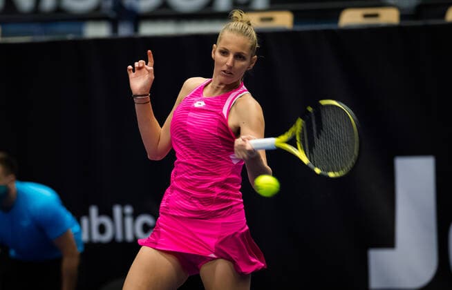 October 19, 2020, Ostrava, Czech Republic: KRISTYNA PLISKOVA of the Czech Republic in action during the first round of the 2020 J&T Banka Ostrava Open WTA, Tennis Damen Premier tennis tournament against M. Sakkari of Greece Ostrava Czech Republic - ZUMAa181 20201019_zaa_a181_120 Copyright: xRobxPrangex