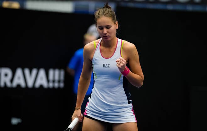 October 20, 2020, Ostrava, CZECH REPUBLIC: Veronika Kudermetova of Russia in action during the second round at the 2020 J&T Banka Ostrava Open WTA, Tennis Damen Premier tennis tournament against Donna Vekic of Croatia Ostrava CZECH REPUBLIC - ZUMAa181 20201020_zaa_a181_010 Copyright: xRobxPrangex