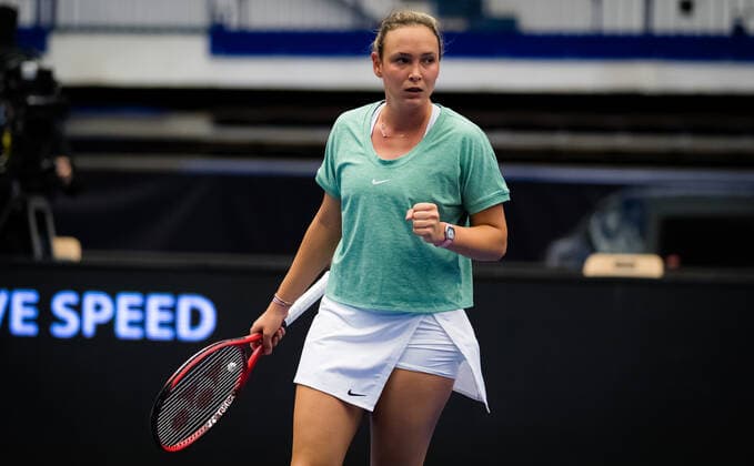 October 20, 2020, Ostrava, CZECH REPUBLIC: Donna Vekic of Croatia in action during the second round at the 2020 J&T Banka Ostrava Open WTA, Tennis Damen Premier tennis tournament against Veronika Kudermetova of Russia Ostrava CZECH REPUBLIC - ZUMAa181 20201020_zaa_a181_029 Copyright: xRobxPrangex