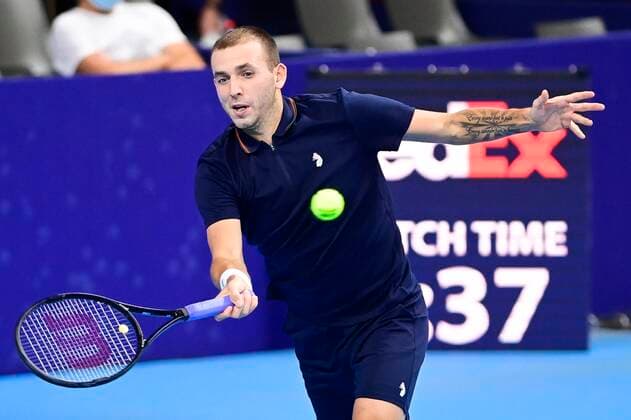 - UK Daniel Evans celebrates during the game between Italian Salvatore Caruso and Britain s Daniel Evans, in the first round of the men s singles competition at the European Open Tennis ATP, Tennis Herren tournament, in Antwerp, Tuesday 20 October 2020 TENNIS : Open d Anvers - 19 10 2020 PhotoNews Panoramic 