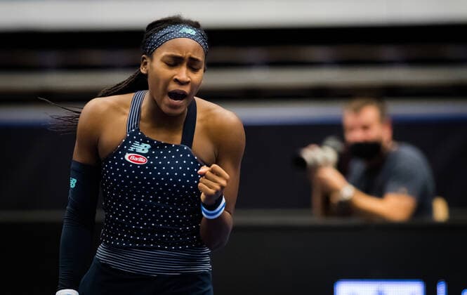 October 20, 2020, Ostrava, CZECH REPUBLIC: Cori Gauff of the United States in action during the first round at the 2020 J&T Banka Ostrava Open WTA, Tennis Damen Premier tennis tournament against Katerina Siniakova of the Czech Republic Ostrava CZECH REPUBLIC - ZUMAa181 20201020_zaa_a181_105 Copyright: xRobxPrangex