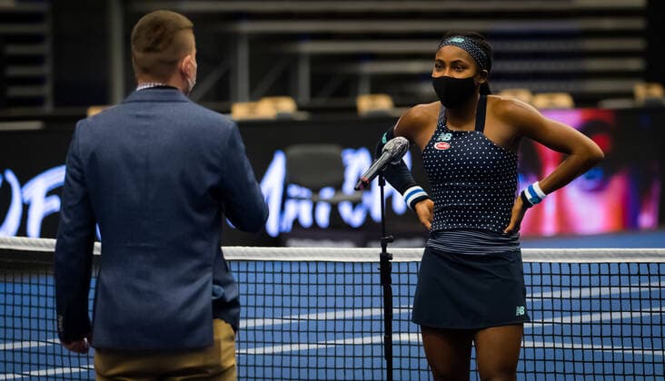 October 20, 2020, Ostrava, CZECH REPUBLIC: Cori Gauff of the United States in action during the first round at the 2020 J&T Banka Ostrava Open WTA, Tennis Damen Premier tennis tournament against Katerina Siniakova of the Czech Republic Ostrava CZECH REPUBLIC - ZUMAa181 20201020_zaa_a181_108 Copyright: xRobxPrangex