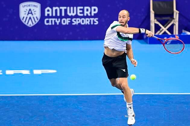 German Tim Puetz pictured in action during the game of Danish Nielsen and German Puetz against Italian Bolelli and Argentina s Gonzalez, in the first round of the men s doubles competition at the European Open Tennis ATP, Tennis Herren tournament, in Antwerp, Tuesday 20 October 2020. TENNIS : Open d Anvers - 20 10 2020 PhotoNews Panoramic 