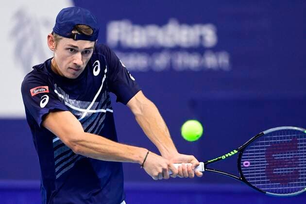 Australian Alex De Minaur pictured in action during the game between French Richard Gasquet and Australian Alex de Minaur, in the first round of the men s singles competition at the European Open Tennis ATP, Tennis Herren tournament, in Antwerp, Tuesday 20 October 2020. TENNIS : Open d Anvers - 20 10 2020 PhotoNews Panoramic 