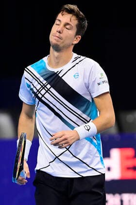 ATTENTION EDITORS - HAND OUT - EDITORIAL USE ONLY - NO SALES - NO MARKETING - Slovenian Aljaz Bedene looks dejected during the game between Slovenian Bedene and Canadian Raonic, in the first round of the men s singles competition at the European Open Tennis ATP, Tennis Herren tournament, in Antwerp, Wednesday 21 October 2020. LAURIExDIEFFEMBACQ  x2568353x