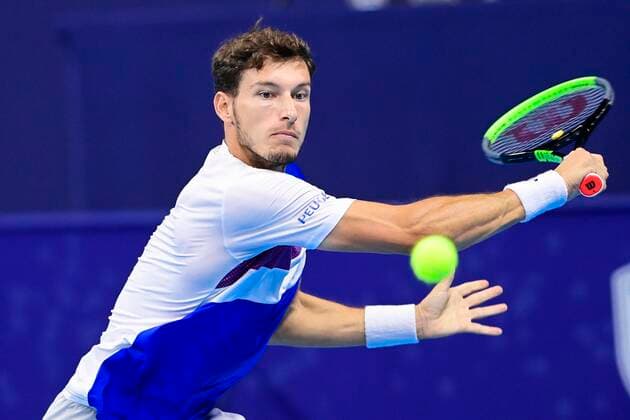 ATTENTION EDITORS - HAND OUT - EDITORIAL USE ONLY - NO SALES - NO MARKETING - Spanish Pablo Carreno Busta pictured in action during a game of the second round of the simples men competition between French Ugo Humbnert and Spanish Pablo Carreno Busta at the European Open Tennis ATP, Tennis Herren tournment, in Antwerp, Wednesday 21 October 2020. TENNIS : Open d Anvers - 21 10 2020 PhotoNews Panoramic 
