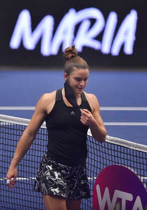 Maria Sakkari of Greece wears a face mask after the match against Elina Svitolina of Ukraine of the J&T Banka Ostrava Open 2020 tennis tournament in Ostrava, Czech Republic, October 21, 2020. (CTKxPhoto JaroslavxOzana) CTKPhotoP202010211019001 JAO 1
