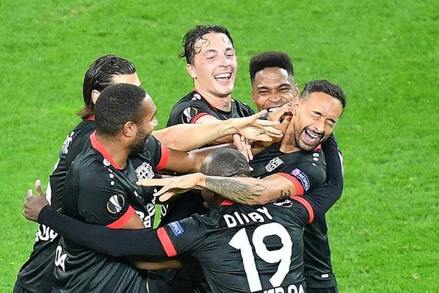 Leverkusen, Bayarena, 22.10.20, Europa League: Bayer 04 Leverkusen - OGC Nizza Karim Bellarabi (Leverkusen) jubelt nach seinem Tor zum 5:1 Europa League: Bayer 04 Leverkusen - OGC Nizza Leverkusen Copyright: xEibner-Pressefotox EP_eer