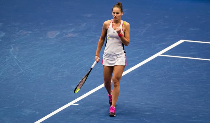 October 22, 2020, Ostrava, CZECH REPUBLIC: Veronika Kudermetova of Russia in action during the second round at the 2020 J&T Banka Ostrava Open WTA, Tennis Damen Premier tennis tournament against Karolina Pliskova of the Czech Republic Ostrava CZECH REPUBLIC - ZUMAa181 20201022_zaa_a181_252 Copyright: xRobxPrangex