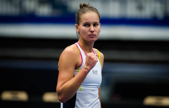 October 22, 2020, Ostrava, CZECH REPUBLIC: Veronika Kudermetova of Russia in action during the second round at the 2020 J&T Banka Ostrava Open WTA, Tennis Damen Premier tennis tournament against Karolina Pliskova of the Czech Republic Ostrava CZECH REPUBLIC - ZUMAa181 20201022_zaa_a181_264 Copyright: xRobxPrangex