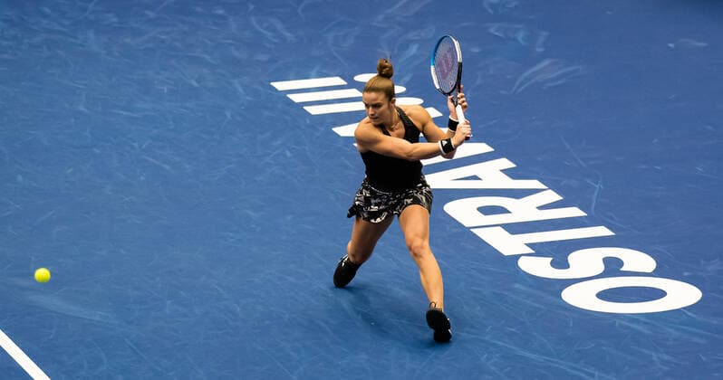 October 23, 2020, Ostrava, CZECH REPUBLIC: Maria Sakkari of Greece in action during the quarter-final at the 2020 J&T Banka Ostrava Open WTA, Tennis Damen Premier tennis tournament against Ons Jabeur of Tunisia Ostrava CZECH REPUBLIC - ZUMAa181 20201023_zaa_a181_038 Copyright: xRobxPrangex