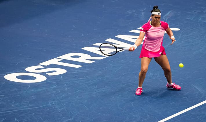 October 23, 2020, Ostrava, CZECH REPUBLIC: Ons Jabeur of Tunisia in action during the quarter-final at the 2020 J&T Banka Ostrava Open WTA, Tennis Damen Premier tennis tournament against Maria Sakkari of Greece Ostrava CZECH REPUBLIC - ZUMAa181 20201023_zaa_a181_042 Copyright: xRobxPrangex