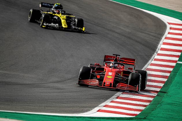 FORMULA 1 HEINEKEN PORTUGUESE GRAND PRIX 2020 23.10.2020, Autodromo Internacional do Algarve, Portimao, FORMULA 1 HEINEKEN PORTUGUESE GRAND PRIX 2020,im Bild Sebastian Vettel (GER 5), Scuderia Ferrari, Esteban Ocon (FRA 31), Renault DP World F1 Team