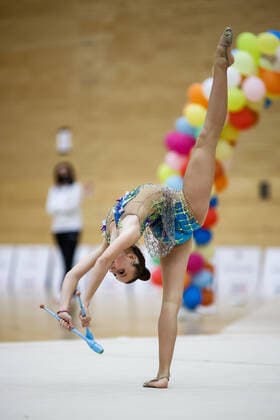 1. Vorrunde der Bundesliga 1+2 in der Rhythmischen Sportgymnastik; 24.10.2020 Katharina Romanyuk (Eintracht Frankfurt); 1. Vorrunde der Bundesliga 1+2 in der Rhythmischen Sportgymnastik am 24.10.2020 in der Multifunktionshalle der Hermann-Neuberger-Sportschule in Saarbruecken Saarland.