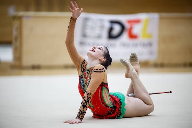 1. Vorrunde der Bundesliga 1+2 in der Rhythmischen Sportgymnastik; 24.10.2020 Michelle Kalinicenko (SG Guetersloh Bielefeld); 1. Vorrunde der Bundesliga 1+2 in der Rhythmischen Sportgymnastik am 24.10.2020 in der Multifunktionshalle der Hermann-Neuberger-Sportschule in Saarbruecken Saarland.