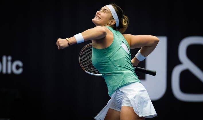 October 25, 2020, Ostrava, CZECH REPUBLIC: Aryna Sabalenka of Belarus celebrates winning the final of the 2020 J&T Banka Ostrava Open WTA, Tennis Damen Premier tennis tournament against Victoria Azarenka of Belarus Ostrava CZECH REPUBLIC - ZUMAa181 20201025_zaa_a181_005 Copyright: xRobxPrangex