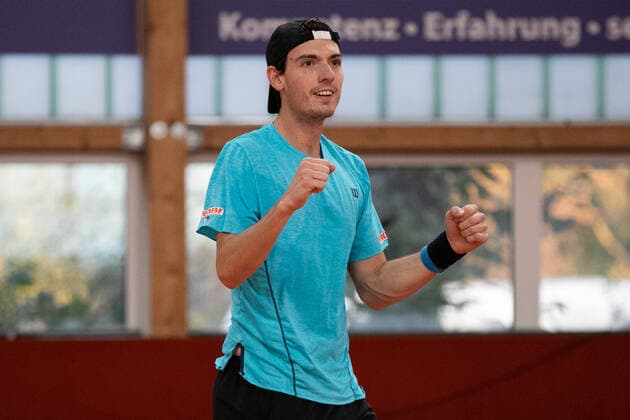 Marc-Andrea Huesler(SUI) jubelt nach dem Sieg, Jubel, Freude, Emotion, Finale, Endspiel Tennis - Wolffkran Open - ATP, Tennis Herren Challenger - TC Ismaning - Ismaning - Bavaria - Germany - 25 October 2020. Â Copyright: xJuergenxHasenkopfx