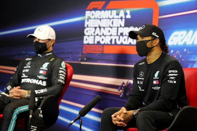 Motorsports: FIA Formula One World Championship, WM, Weltmeisterschaft 2020, Grand Prix of Portugal Motorsports: FIA Formula One World Championship 2020, Grand Prix of Portugal, 77 Valtteri Bottas (FIN, Mercedes-AMG Petronas Formula One Team), 44 Lewis Hamilton (GBR, Mercedes-AMG Petronas Formula One Team),