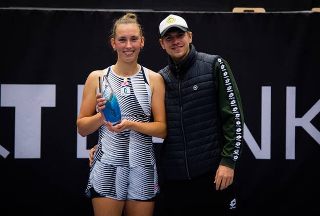 October 25, 2020, Ostrava, CZECH REPUBLIC: Elise Mertens of Belgium and her team celebrate winning the doubles final at the 2020 J&T Banka Ostrava Open WTA, Tennis Damen Premier tennis tournament Ostrava CZECH REPUBLIC - ZUMAa181 20201025_zaa_a181_253 Copyright: xRobxPrangex