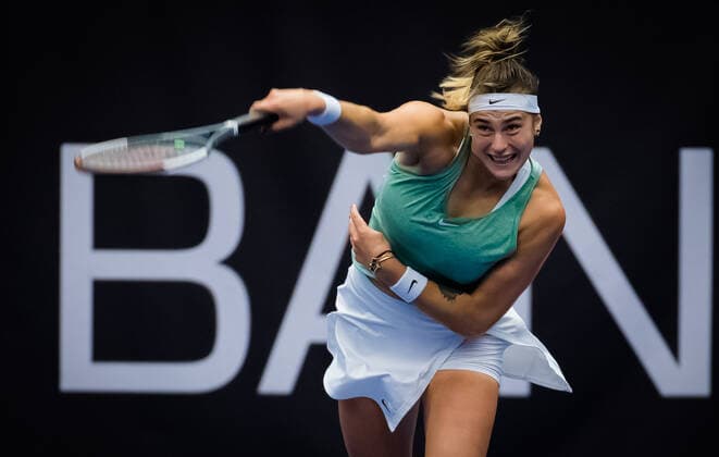 Sport Bilder des Tages October 25, 2020, Ostrava, Czech Republic: ARYNA SABALENKA of Belarus in action during the final of the 2020 J&T Banka Ostrava Open WTA, Tennis Damen Premier tennis tournament defeating fourth-seeded V. Azarenka 6-2, 6-2. Ostrava Czech Republic - ZUMAa181 20201025_zaa_a181_081 Copyright: xRobxPrangex