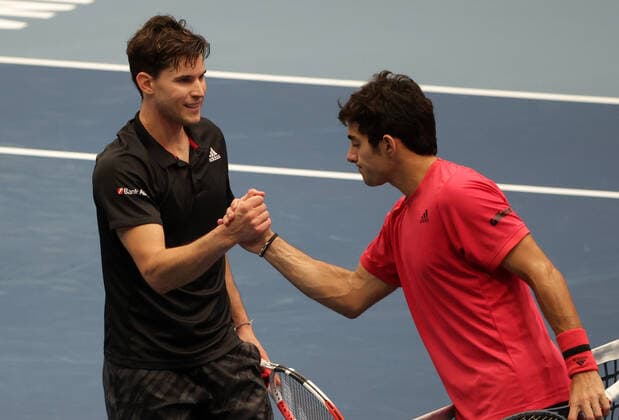 TENNIS - ATP, Tennis Herren Erste Bank Open VIENNA,AUSTRIA,29.OCT.20 - TENNIS - ATP World Tour, Erste Bank Open. Image shows Dominic Thiem (AUT) and Cristian Garin (CHI). GEPAxpictures xWalterxLuger