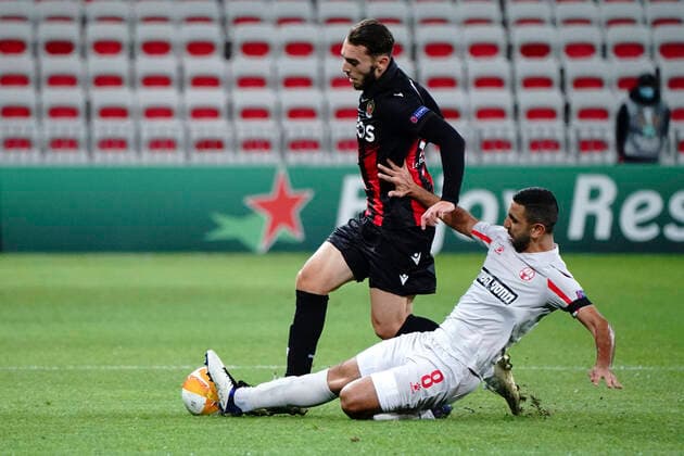 Amine Gouiri (OGC Nice) - Marwan Kabha (Apoel Beer Sheva FC) FOOTBALL : OGC Nice vs Apoel Beer Sheva FC - Ligue Europa - Nice - 29 10 2020 NorbertScanella PanoramiC 