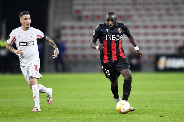 13 HASSANE KAMARA (NICE) - 10 JOSUE FILIPE SOARES PESQUEIRA (HAP) FOOTBALL : Nice vs Hapoel Beer Sheva - Ligue Europa - 29 10 2020 FEP Panoramic 