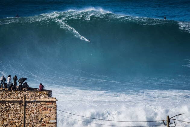 October 29, 2020, Nazare, Portugal: Big wave surfer Sebastian Steudtner from Germany rides a wave during a tow surfing session at Praia do Norte on the first big swell of winter season. Nazare Portugal - ZUMAs197 0105931691st Copyright: xHenriquexCasinhasx