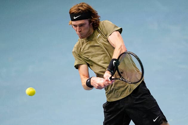 31.10.2020, Stadthalle, Wien, AUT, ATP, Tennis Herren Tour, Erste Bank Open, Halbfinale, im Bild Andrey Rublev (RUS) Andrey Rublev (RUS) during the semifinal match of Erste Bank Open Tennis Tournament at the Stadthalle in Wien, Austria on 2020 10 31.