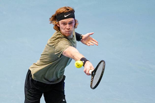 31.10.2020, Stadthalle, Wien, AUT, ATP, Tennis Herren Tour, Erste Bank Open, Halbfinale, im Bild Andrey Rublev (RUS) Andrey Rublev (RUS) during the semifinal match of Erste Bank Open Tennis Tournament at the Stadthalle in Wien, Austria on 2020 10 31.