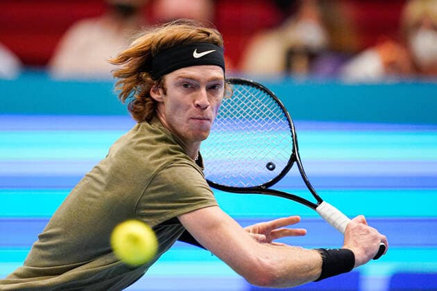 31.10.2020, Stadthalle, Wien, AUT, ATP, Tennis Herren Tour, Erste Bank Open, Halbfinale, im Bild Andrey Rublev (RUS) Andrey Rublev (RUS) during the semifinal match of Erste Bank Open Tennis Tournament at the Stadthalle in Wien, Austria on 2020 10 31.