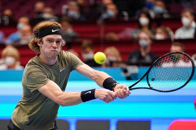 31.10.2020, Stadthalle, Wien, AUT, ATP, Tennis Herren Tour, Erste Bank Open, Halbfinale, im Bild Andrey Rublev (RUS) Andrey Rublev (RUS) during the semifinal match of Erste Bank Open Tennis Tournament at the Stadthalle in Wien, Austria on 2020 10 31.