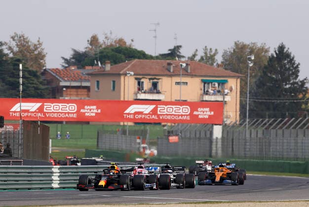 Motorsports: FIA Formula One World Championship, WM, Weltmeisterschaft 2020, Grand Prix of Emilia Romagna, 23 Alexander Albon (THA, Aston Martin Red Bull Racing), 11 Sergio Perez (MEX, BWT Racing Point F1 Team), 26 Daniil Kvyat (RUS, Scuderia AlphaTauri Honda), Imola Italy