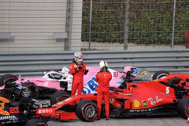 Formula 1 Emirates Gran Premio Dell emilia Romagna 2020 01.11.2020, Autodromo Enzo e Dino Ferrari, Imola, Formula 1 Emirates Gran Premio Dell emilia Romagna 2020 , im Bild Parc ferme: Charles Leclerc (MCO 16), Scuderia Ferrari, Sebastian Vettel (GER 5), Scuderia Ferrari
