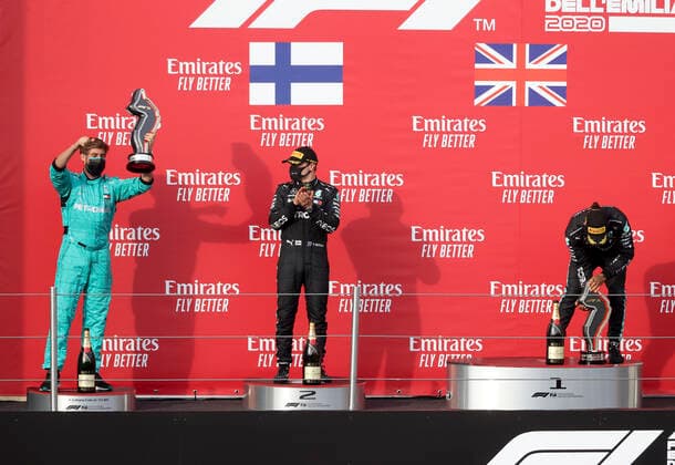 Motorsports: FIA Formula One World Championship, WM, Weltmeisterschaft 2020, Grand Prix of Emilia Romagna, Leo Stevens (Mercedes-AMG Petronas Formula One Team), 77 Valtteri Bottas (FIN, Mercedes-AMG Petronas Formula One Team), 44 Lewis Hamilton (GBR, Mercedes-AMG Petronas Formula One Team), Imola Italy
