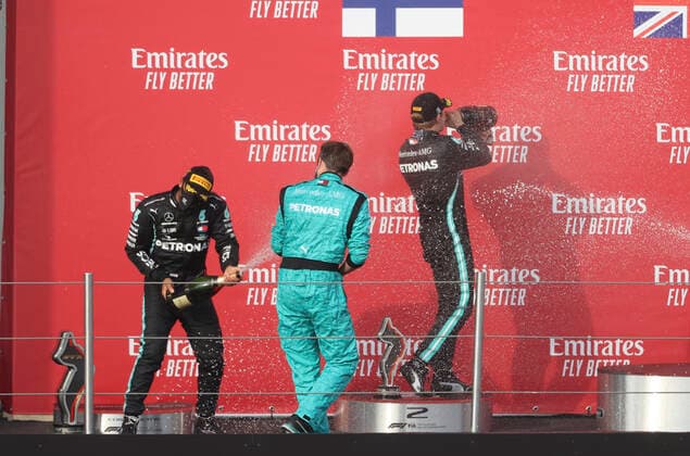 Motorsports: FIA Formula One World Championship, WM, Weltmeisterschaft 2020, Grand Prix of Emilia Romagna, 44 Lewis Hamilton (GBR, Mercedes-AMG Petronas Formula One Team), Leo Stevens (Mercedes-AMG Petronas Formula One Team), 77 Valtteri Bottas (FIN, Mercedes-AMG Petronas Formula One Team), Imola Italy