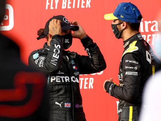 Motorsports: FIA Formula One World Championship, WM, Weltmeisterschaft 2020, Grand Prix of Emilia Romagna, 44 Lewis Hamilton (GBR, Mercedes-AMG Petronas Formula One Team), 3 Daniel Ricciardo (AUS, Renault DP World F1 Team), Imola Italy