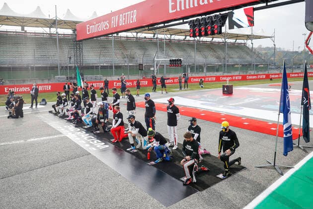 Motorsports: FIA Formula One World Championship, WM, Weltmeisterschaft 2020, Grand Prix of Emilia Romagna, F1 drivers on the grid in support of the Black Lives Matter movement against racism Imola Italy