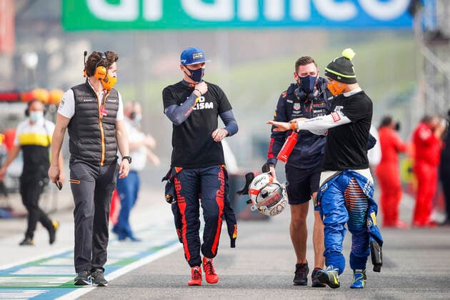 Motorsports: FIA Formula One World Championship, WM, Weltmeisterschaft 2020, Grand Prix of Emilia Romagna, 33 Max Verstappen (NLD, Aston Martin Red Bull Racing), 4 Lando Norris (GBR, McLaren F1 Team), Imola Italy